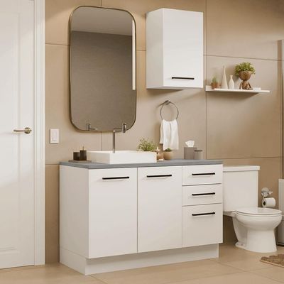 Conjunto Gabinete Para Banheiro 120cm 3 Portas 3 Gavetas Agata Madesa 01 Branco