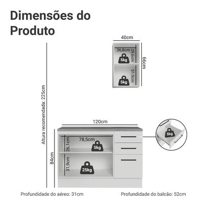 Conjunto Gabinete Para Banheiro 120cm 3 Portas 3 Gavetas Agata Madesa 01 Branco