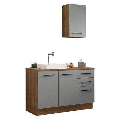 Conjunto Gabinete Para Banheiro 120cm 3 Portas 3 Gavetas Agata Madesa 01 Rustic-cinza