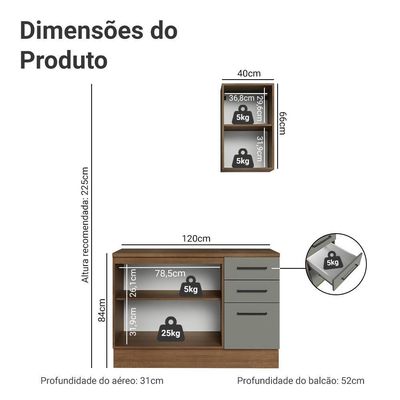 Conjunto Gabinete Para Banheiro 120cm 3 Portas 3 Gavetas Agata Madesa 01 Rustic-cinza