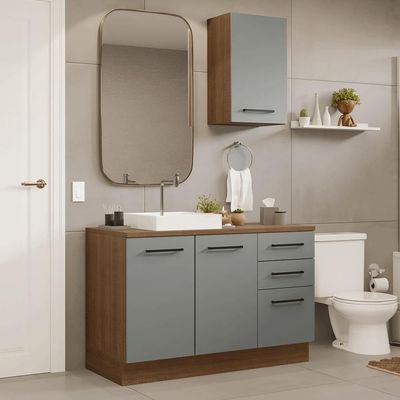 Conjunto Gabinete Para Banheiro 120cm 3 Portas 3 Gavetas Agata Madesa 01 Rustic-cinza