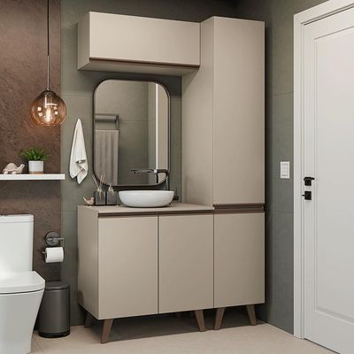 Conjunto Gabinete Para Banheiro 120cm 5 Portas Nice Madesa 03 Crema