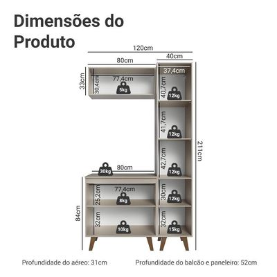 Conjunto Gabinete Para Banheiro 120cm 5 Portas Nice Madesa 03 Crema