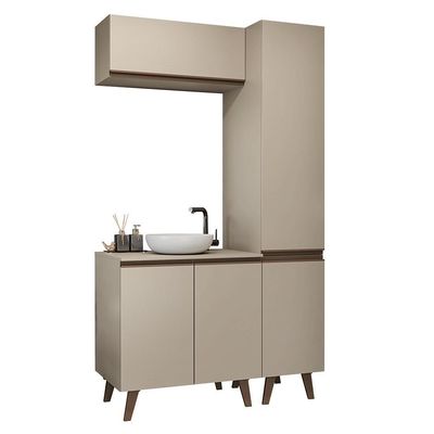 Conjunto Gabinete Para Banheiro 120cm 5 Portas Nice Madesa 03 Crema