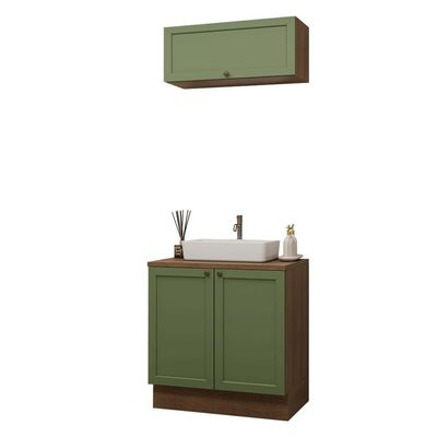 Conjunto Gabinete Para Banheiro 80cm 3 Portas Vik Madesa 02 Rustic-verde