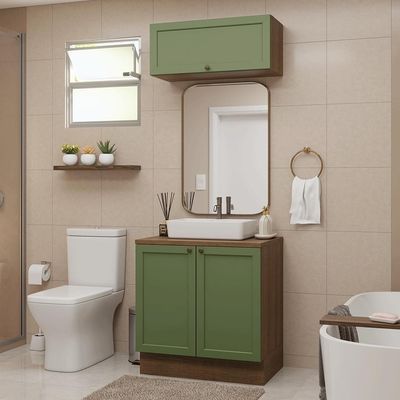 Conjunto Gabinete Para Banheiro 80cm 3 Portas Vik Madesa 02 Rustic-verde