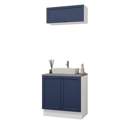Conjunto Gabinete Para Banheiro 80cm 3 Portas Vik Madesa 02 Branco-azul