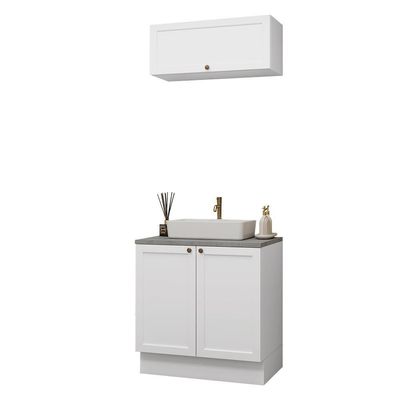 Conjunto Gabinete Para Banheiro 80cm 3 Portas Vik Madesa 02 Branco