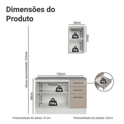 Conjunto Gabinete Para Banheiro 120cm 3 Portas 3 Gavetas Agata Madesa 01 Branco-crema