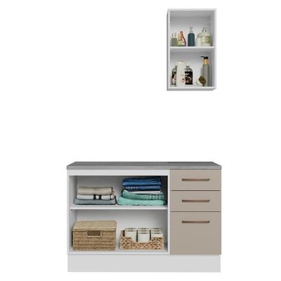 Conjunto Gabinete Para Banheiro 120cm 3 Portas 3 Gavetas Agata Madesa 01 Branco-crema