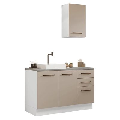 Conjunto Gabinete Para Banheiro 120cm 3 Portas 3 Gavetas Agata Madesa 01 Branco-crema