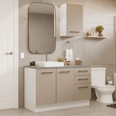 Conjunto Gabinete Para Banheiro 120cm 3 Portas 3 Gavetas Agata Madesa 01 Branco-crema