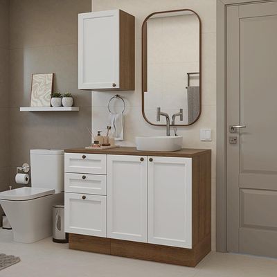 Conjunto Gabinete Para Banheiro 110cm 3 Gavetas 3 Portas Vik Madesa 01 Rustic-branco