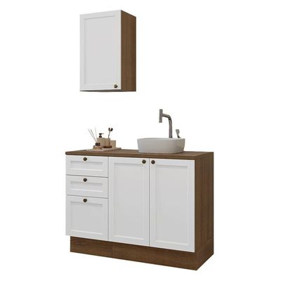 Conjunto Gabinete Para Banheiro 110cm 3 Gavetas 3 Portas Vik Madesa 01 Rustic-branco