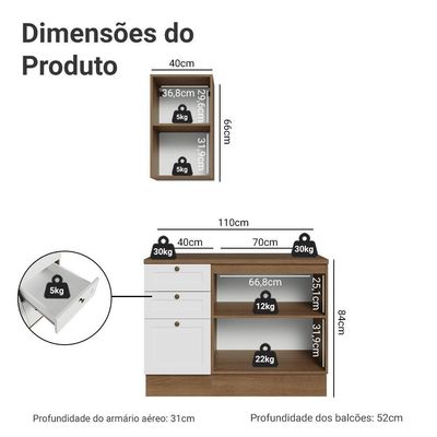 Conjunto Gabinete Para Banheiro 110cm 3 Gavetas 3 Portas Vik Madesa 01 Rustic-branco