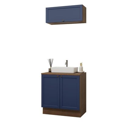 Conjunto Gabinete Para Banheiro 80cm 3 Portas Vik Madesa 02 Rustic-azul