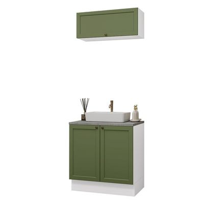 Conjunto Gabinete Para Banheiro 80cm 3 Portas Vik Madesa 02 Branco-verde