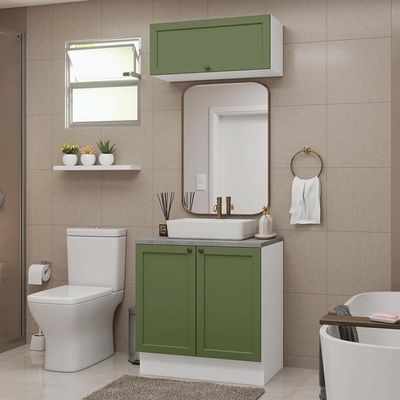 Conjunto Gabinete Para Banheiro 80cm 3 Portas Vik Madesa 02 Branco-verde