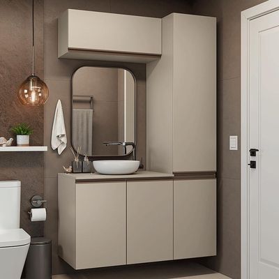 Conjunto Gabinete Suspenso Para Banheiro 120cm 5 Portas Nice Madesa 02 Crema
