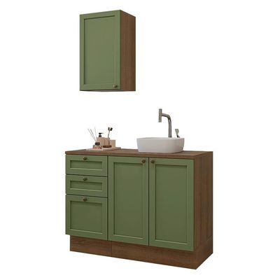 Conjunto Gabinete Para Banheiro 110cm 3 Gavetas 3 Portas Vik Madesa 01 Rustic-verde