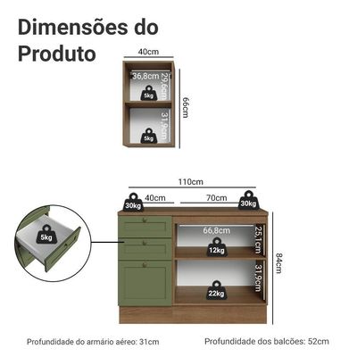 Conjunto Gabinete Para Banheiro 110cm 3 Gavetas 3 Portas Vik Madesa 01 Rustic-verde