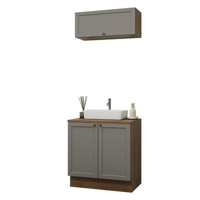 Conjunto Gabinete Para Banheiro 80cm 3 Portas Vik Madesa 02 Rustic-cinza