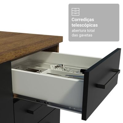 Conjunto Gabinete Para Banheiro 120cm 3 Portas 3 Gavetas Agata Madesa 01 Rustic-preto