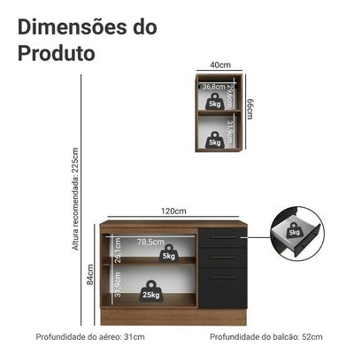 Conjunto Gabinete Para Banheiro 120cm 3 Portas 3 Gavetas Agata Madesa 01 Rustic-preto