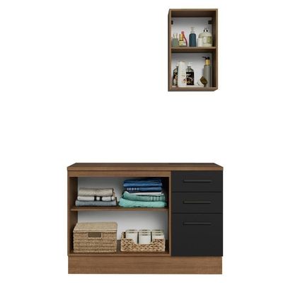 Conjunto Gabinete Para Banheiro 120cm 3 Portas 3 Gavetas Agata Madesa 01 Rustic-preto