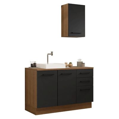 Conjunto Gabinete Para Banheiro 120cm 3 Portas 3 Gavetas Agata Madesa 01 Rustic-preto