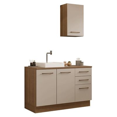 Conjunto Gabinete Para Banheiro 120cm 3 Portas 3 Gavetas Agata Madesa 01 Rustic-crema