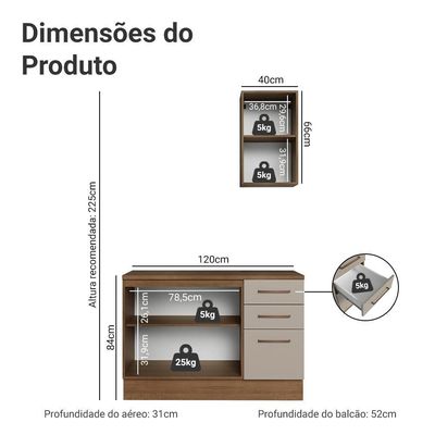 Conjunto Gabinete Para Banheiro 120cm 3 Portas 3 Gavetas Agata Madesa 01 Rustic-crema