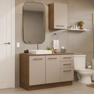 Conjunto Gabinete Para Banheiro 120cm 3 Portas 3 Gavetas Agata Madesa 01 Rustic-crema