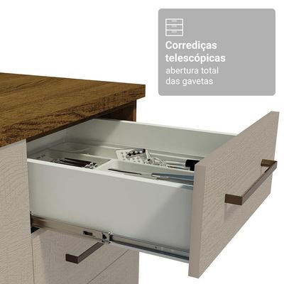Conjunto Gabinete Para Banheiro 120cm 3 Portas 3 Gavetas Agata Madesa 01 Rustic-crema