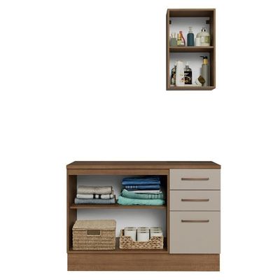 Conjunto Gabinete Para Banheiro 120cm 3 Portas 3 Gavetas Agata Madesa 01 Rustic-crema
