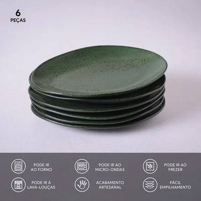 Conjunto de Pratos de Sobremesa Ovais Porto Brasil Orgânico Greenery 22,5cm - 6 peças n/a