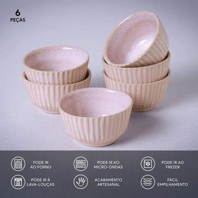Conjunto de Ramequins Médios Porto Brasil Linhas Litchi com 6 Peças 170ml Rosa Claro n/a