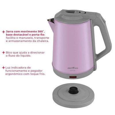 Chaleira Elétrica Rosa Britânia 1,9L Inox BCH12RS 220V