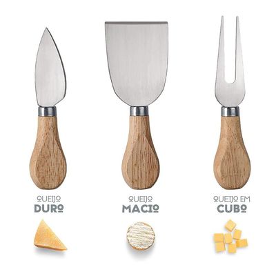 Conjunto para Queijo Inox/Madeira 3 Peças Euro Home Inox