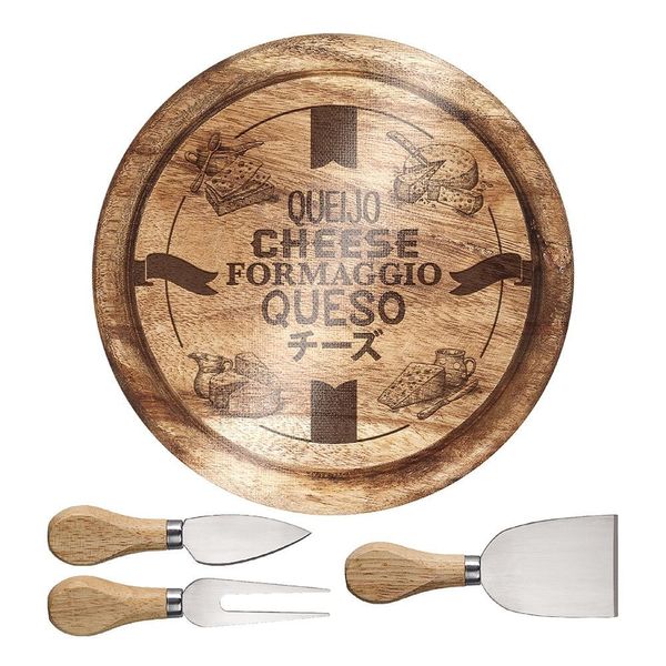 Conjunto para Queijo com Tábua de Decoração Madeira/Vidro/Inox 4 Peças Euro Home Inox