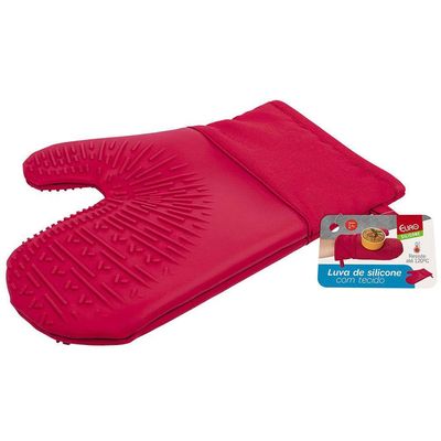 Luva de Silicone com Tecido Vermelha 26,5cm Euro Vermelho