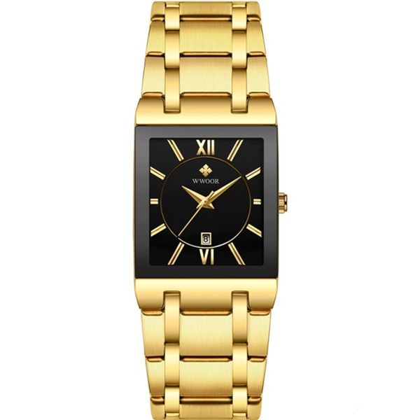 Relógio Wwoor Masculino Luxo Quartzo Gold Black