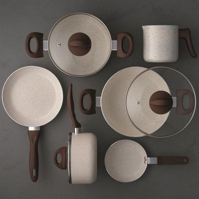 Conjunto de Panelas Brinox 6 Peças Ceramic Life Smart Plus Antiaderente Cerâmico e Tampa de Vidro Vanilla