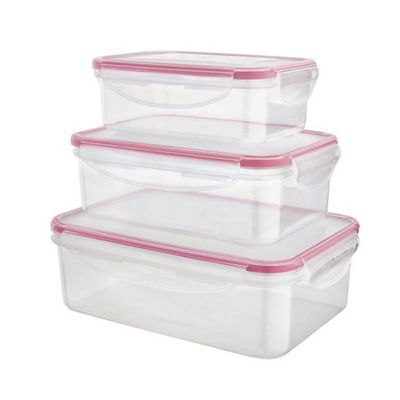 Conjunto de Potes Herméticos Retangulares Euro Home PLA3697-VM em Polipropileno 3 Peças Vermelho com Transparente