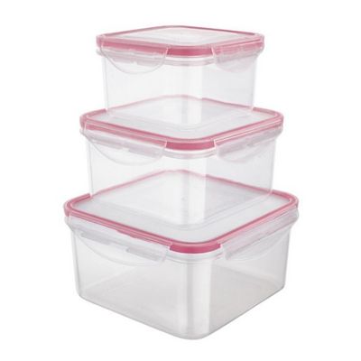 Conjunto de Potes Herméticos Quadrados Euro Home PLA3666-VM em Plástico 3 Peças Vermelho com Transparente