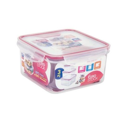 Conjunto de Potes Herméticos Quadrados Euro Home PLA3666-VM em Plástico 3 Peças Vermelho com Transparente