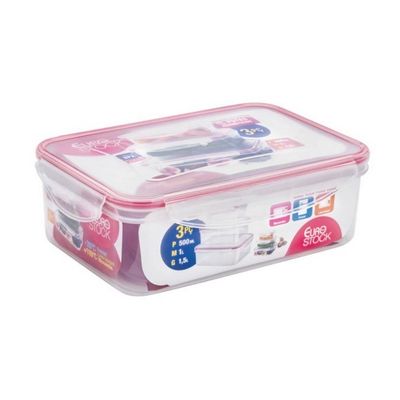 Conjunto de Potes Herméticos Retangulares Euro Home PLA3697-VM em Polipropileno 3 Peças Vermelho com Transparente