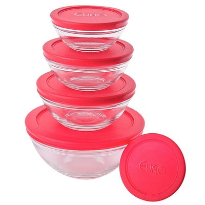 Conjunto de Potes Redondos VDR7090-VM em Vidro 5 Peças Euro Home Vermelho com Transparente