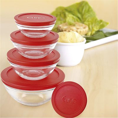 Conjunto de Potes Redondos VDR7090-VM em Vidro 5 Peças Euro Home Vermelho com Transparente