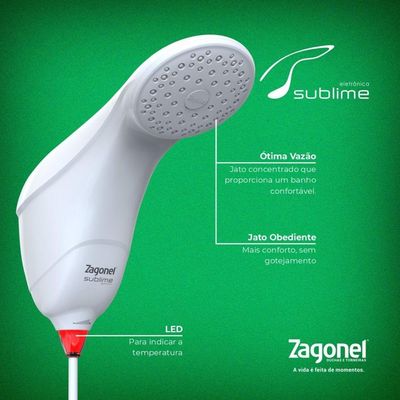 Ducha Sublime Eletrônica 6800 Watts 220 Volts - Dsbel68220br03 - Zagonel